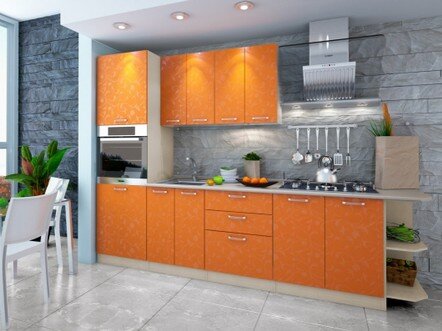кухня из пластика в апельсиновом цвете