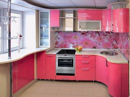 угловая кухня эмаль в розовом стиле на заказ 